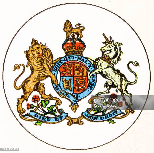 flagge und wappen des britischen empire: königliches wappen - britische kultur stock-grafiken, -clipart, -cartoons und -symbole