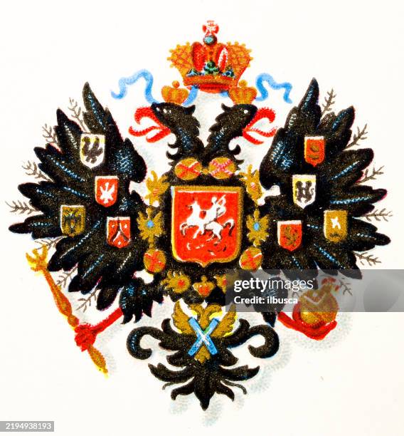 antique coat of arms of russia (1898) - russian culture stock illustrations