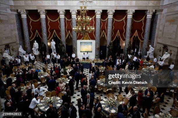 People attend a luncheon following the inauguration of U.S. President Donald Trump at the U.S. Capitol on January 20, 2025 in Washington, DC. Donald...