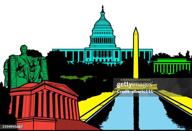 washington dc stylized cityscape - jefferson memorial stock illustrations