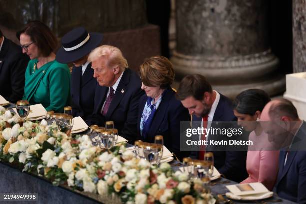 Sen. Deb Fischer , first lady Melania Trump, U.S. President Donald Trump, U.S. Sen. Amy Klobuchar U.S. Vice President J.D. Vance, and Second lady...