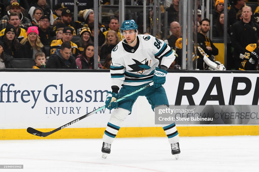 Benjamin Rutta Jan Rutta of the San Jose Sharks skates against the Boston Bruins on ...