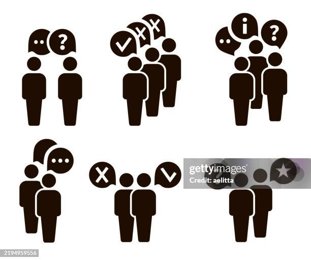 people icons with speech bubbles. - feedback-loop-infographic stock illustrations