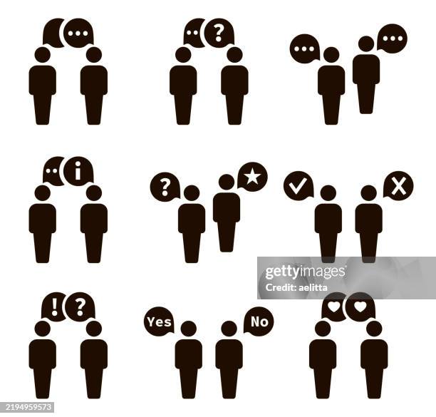 people icons with speech bubbles. - feedback-loop-infographic stock illustrations