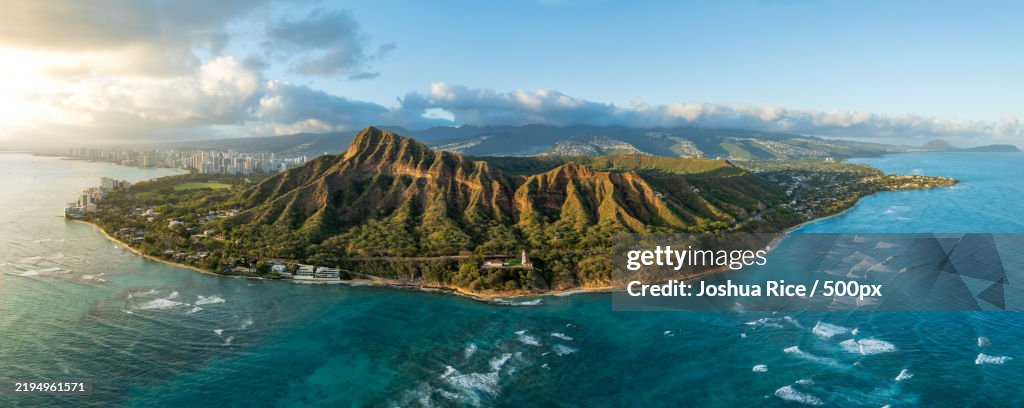 High angle view of sea against sky,Honolulu,Hawaii,United States,USA