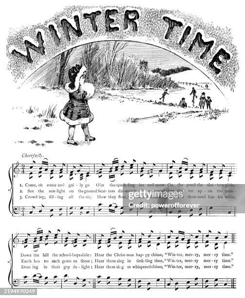 winter time sheet music - 19th century - quarter note stock illustrations