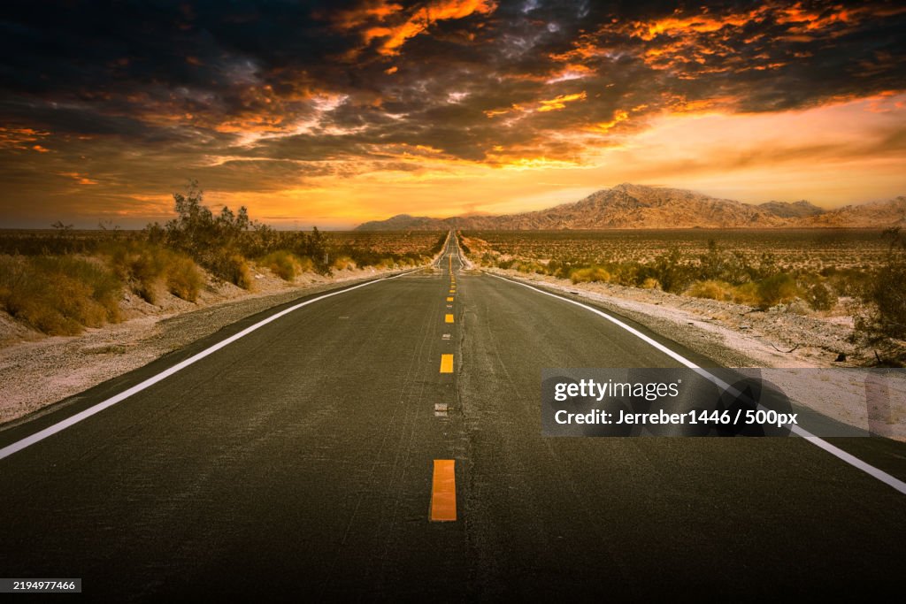 Empty road against sky during sunset,Bakersfield,California,United States,USA