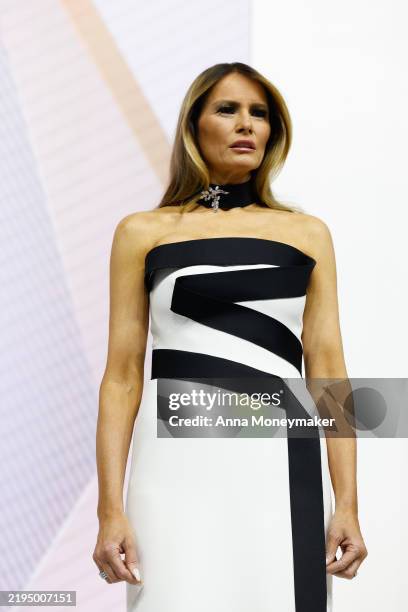 First Lady Melania Trump at the Commander-in-Chief Ball on January 20, 2025 in Washington, DC. President Trump attends some of the inaugural balls...