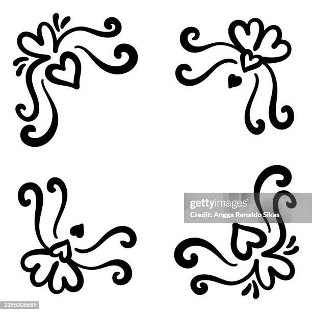 hearts and hand drawn ornament side border frame - monogram pattern stock illustrations