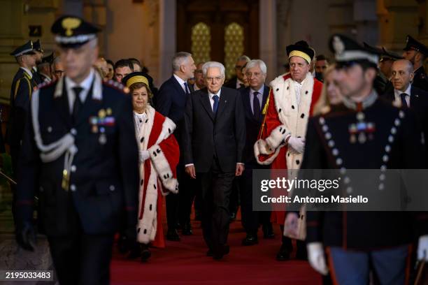 Italian Republic President Sergio Mattarella arrives for the opening of the General Assembly of the Supreme Court of Cassation and the inauguration...