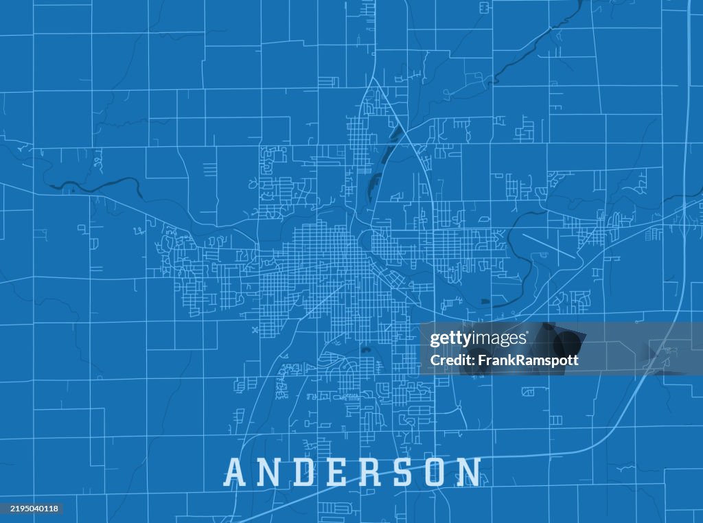 Anderson IN City Vector Road Map Blue Horizontal