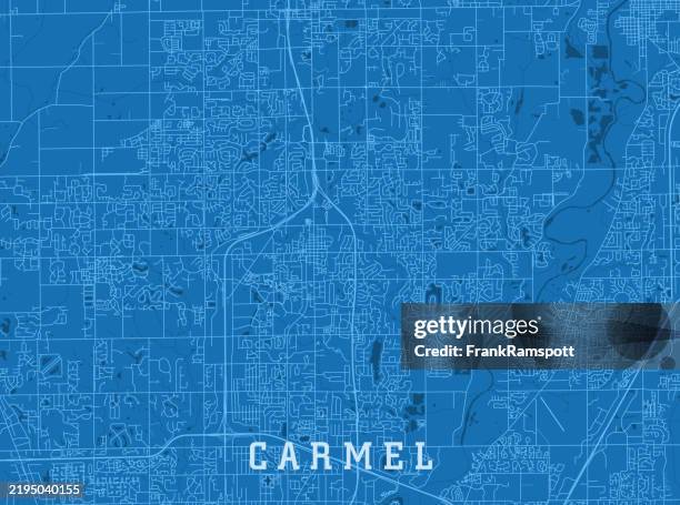 carmel in city vector road map blue horizontal - carmel indiana stock illustrations