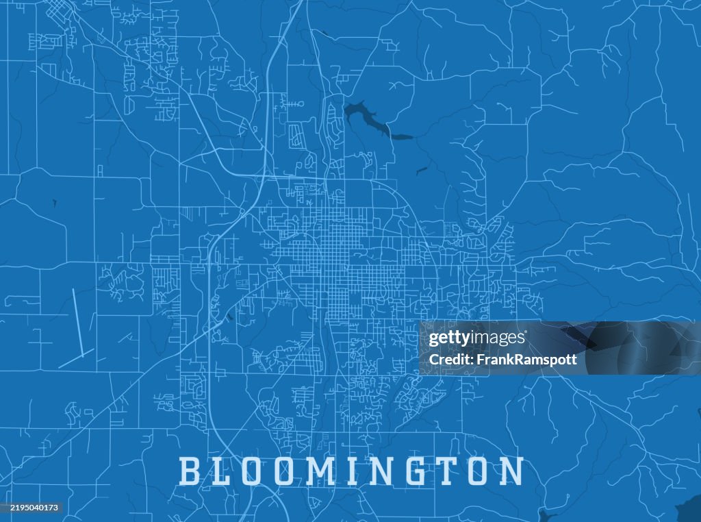 Bloomington IN City Vector Road Map Blue Horizontal