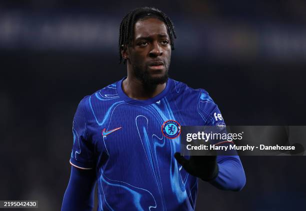 Axel Disasi of Chelsea during the Premier League match between Chelsea FC and Wolverhampton Wanderers FC at Stamford Bridge on January 20, 2025 in...