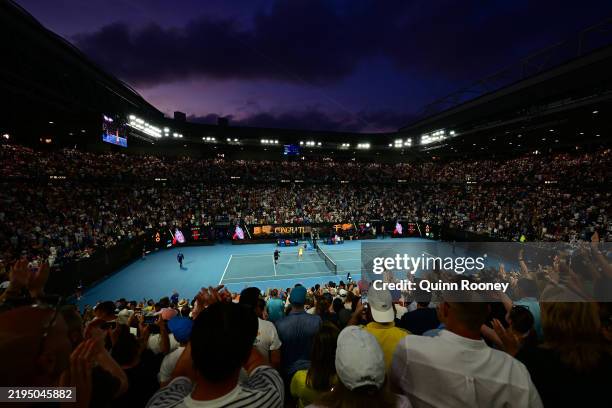 General view of Rod Laver Arena as Aryna Sabalenka acknowledges the crowd following victory against Anastasia Pavlyuchenkova in the Women's Singles...