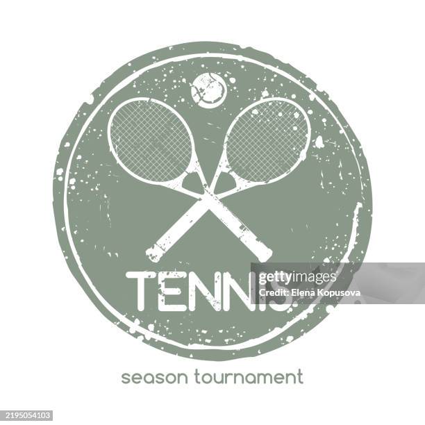 tennis rackets with tennis ball in circle composition in retro style. sports equipment on white background with text and copy space. stylish sport vector illustration. - tennis net white background stock illustrations