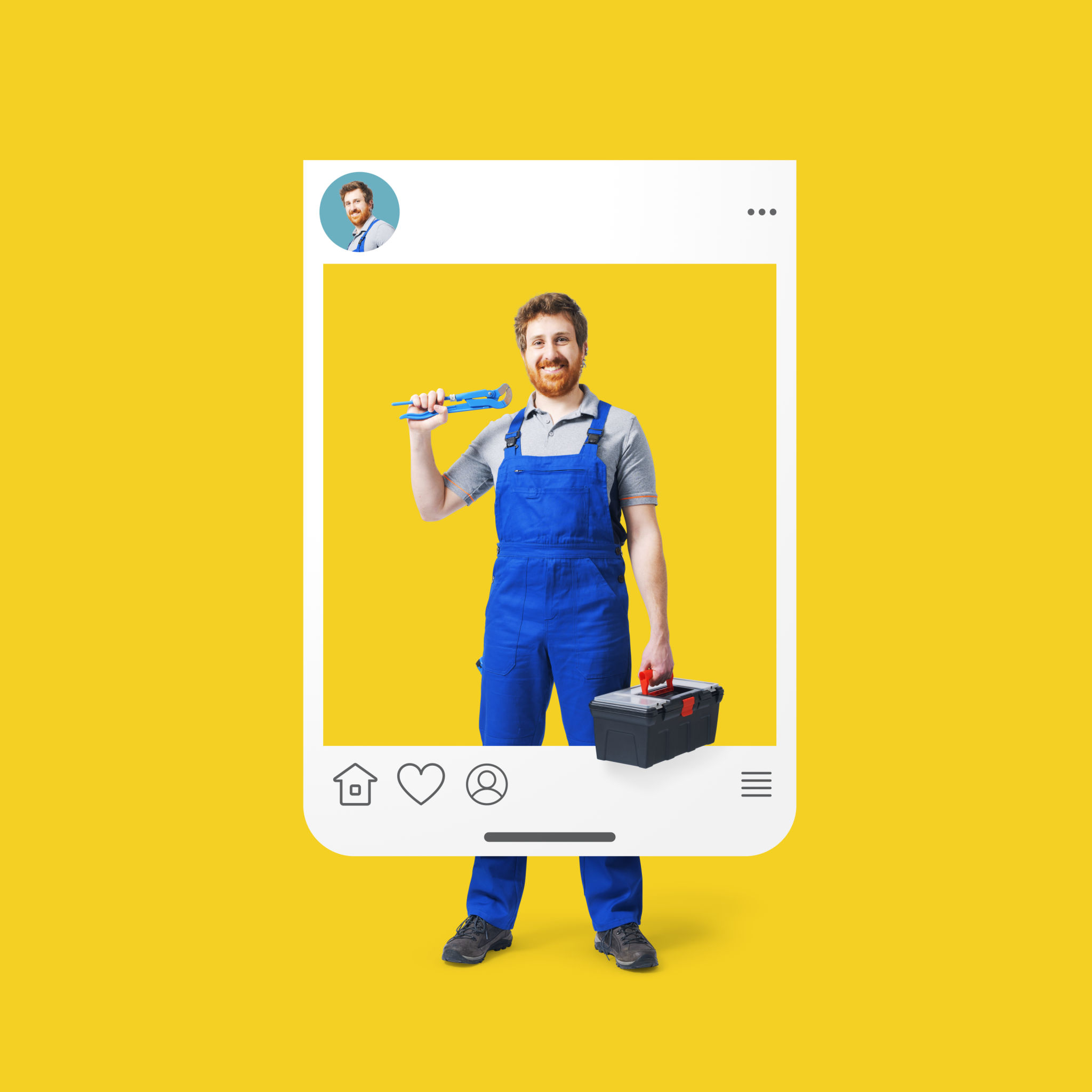 Smiling plumber inside a social media post Smiling plumber inside a social media post
