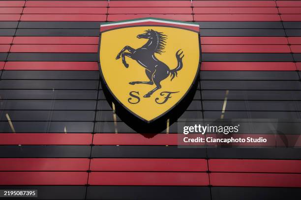 Ferrari logo is seen outside the Ferrari headquarters in Maranello during Lewis Hamilton's first official days as a Scuderia Ferrari F1 driver at...