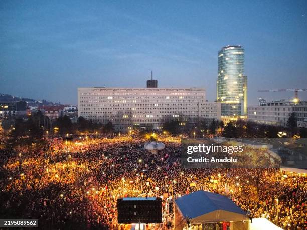 Around 40 thousand people gather at Freedom square as nationwide protests continue against the Robert Fico-lead government, in Bratislava, Slovakia...