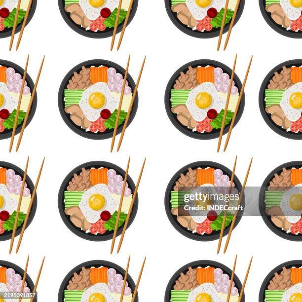 bibimbap seamless pattern - corned beef and cabbage dinner stock illustrations