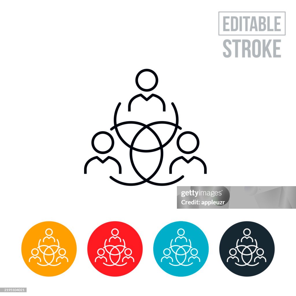 Business People Collaborating Thin Line Icon - Editable Stroke