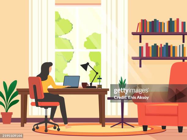 home workspace - schreibtisch stock-grafiken, -clipart, -cartoons und -symbole