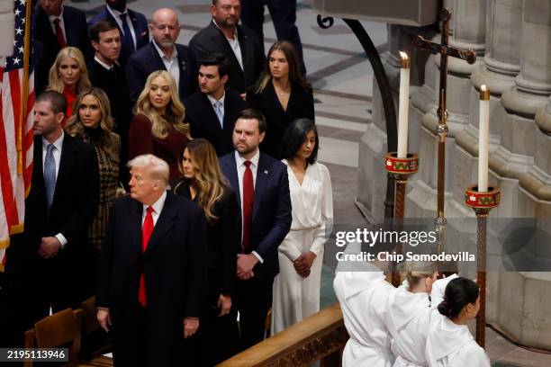 President Donald Trump, first lady Melania Trump, U.S. Vice President J.D. Vance and second lady Usha Vance attend the National Prayer Service at...
