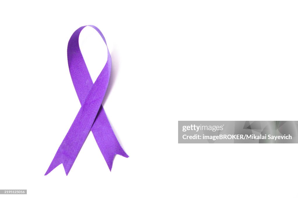 Purple ribbon symbol of awareness Pancreatic cancer, Alzheimer's disease, Epilepsy, Lupus, World Cancer Day