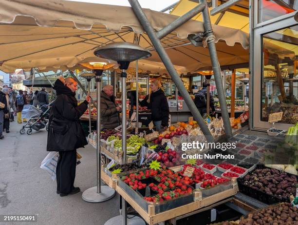 Market takes place in the Bavarian city of Augsburg, Swabia, Bavaria, Germany, on January 24, 2025.