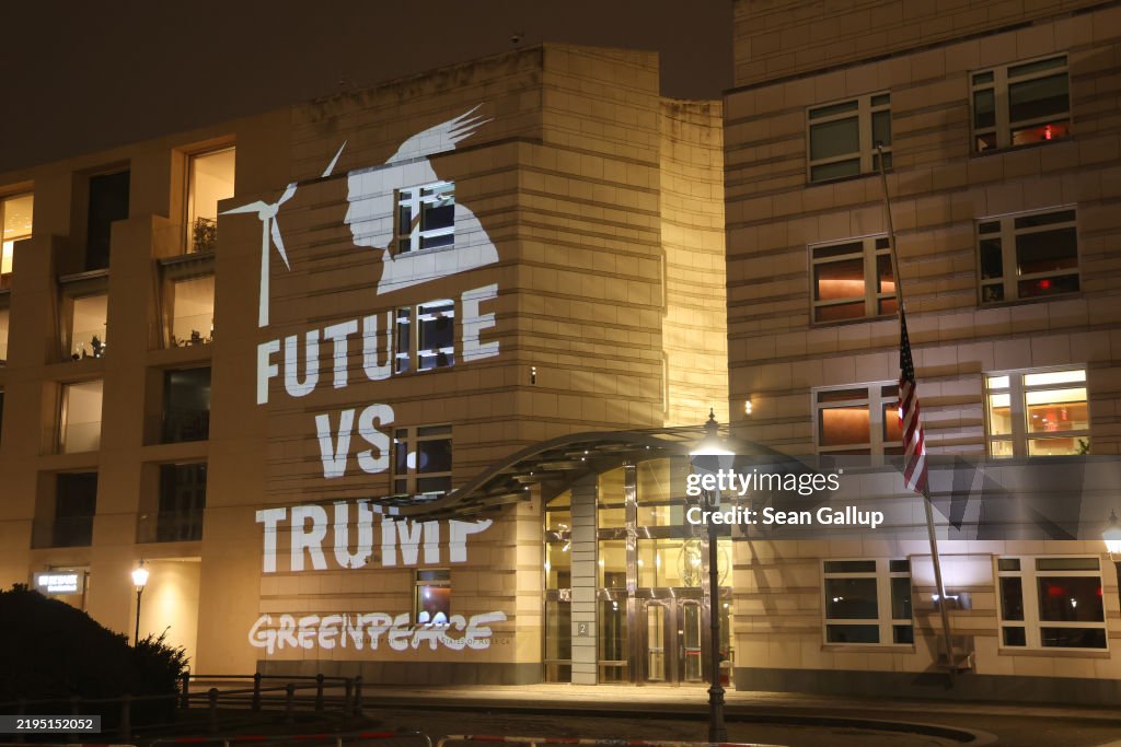 Greenpeace Projects Protest Illumination On US Embassy Following Trump Withdrawal From Paris Agreement