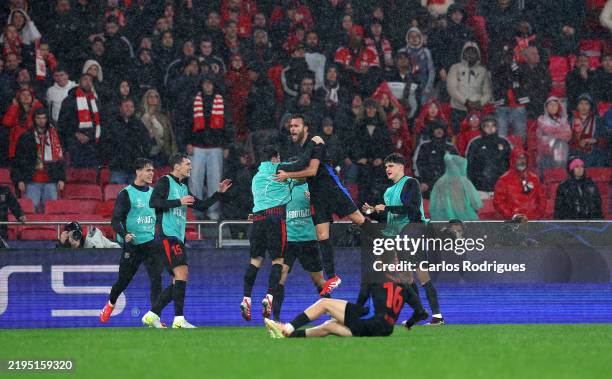 Eric Garcia of FC Barcelona celebrates scoring his team's fourth goal with teammates during the UEFA Champions League 2024/25 League Phase MD7 match...