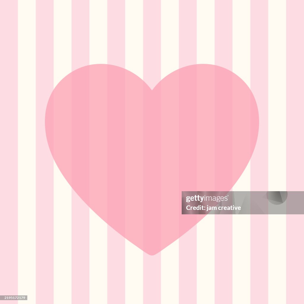 Plantilla de saludo de San Valentín a rayas rosa y crema con icono de corazón