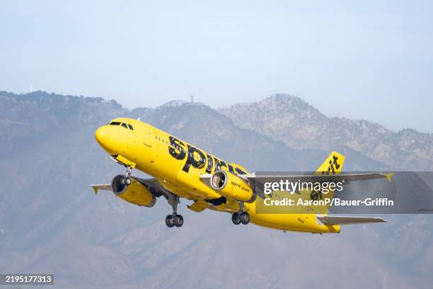 Spirit Airlines Airbus A320-232 takes off from Los Angeles International Airport on January 24, 2025 in Los Angeles, California.