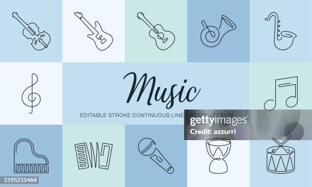 bildbanksillustrationer, clip art samt tecknat material och ikoner med music continuous line art icons - musikinstrument