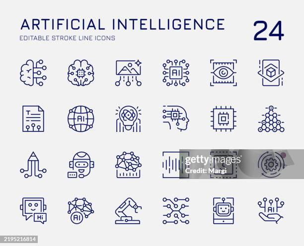 artificial intelligence line icons - speech recognition stock illustrations