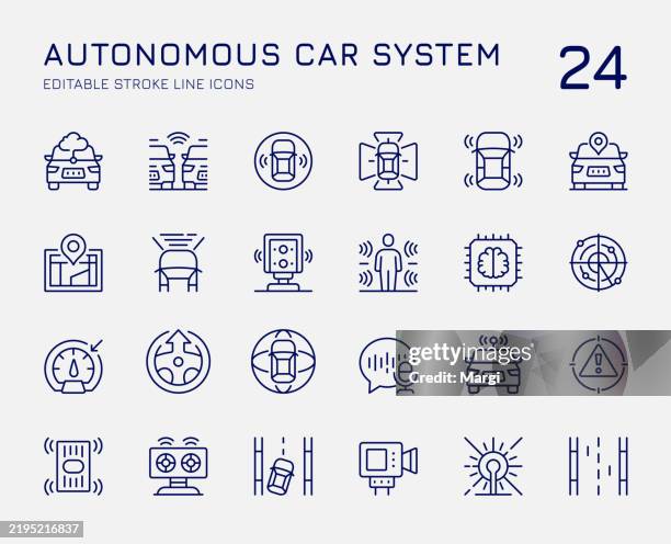 ilustraciones, imágenes clip art, dibujos animados e iconos de stock de iconos de línea de sistemas de coches autónomos - autonomous vehicle lidar