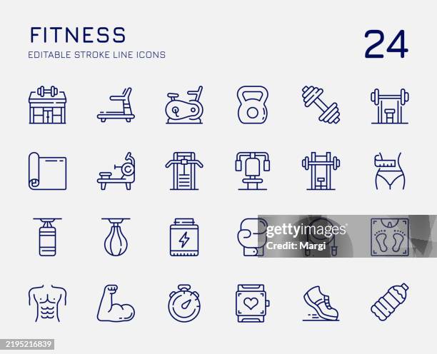 stockillustraties, clipart, cartoons en iconen met fitness line icons - fitnessapparatuur