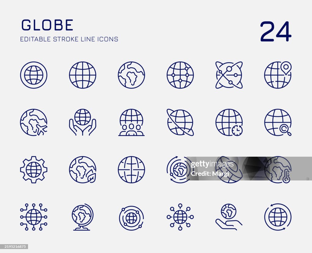 Iconos de línea de globo terráqueo
