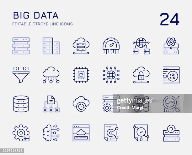 stockillustraties, clipart, cartoons en iconen met big data line icons - computertaal