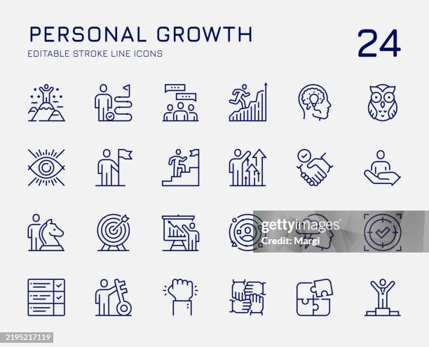 personal growth line icons - challenge stock illustrations
