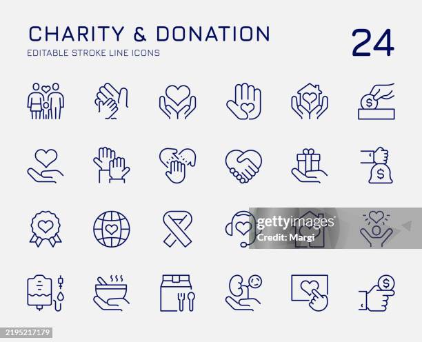 charity- und spendenlinien-ikonen - philanthrop stock-grafiken, -clipart, -cartoons und -symbole