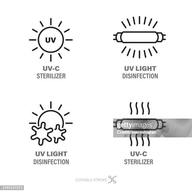 uv light sterilization icon set - electromagnetic stock illustrations