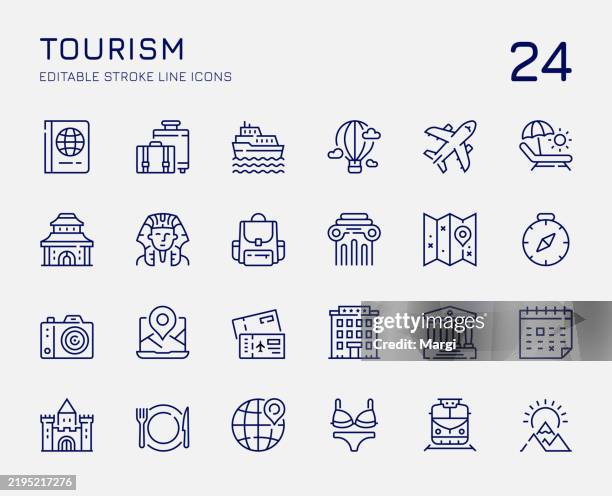 tourismus line icons - museum stock-grafiken, -clipart, -cartoons und -symbole