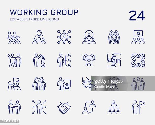 working group line icons - efficient office stock illustrations