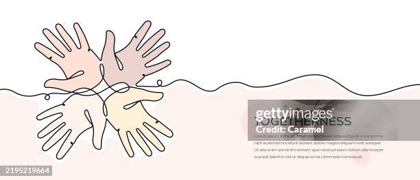 togetherness web banner with continuous line icon - hands connecting stock illustrations
