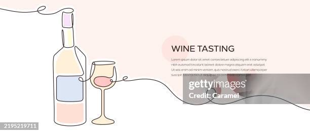wine tasting web banner with continuous line icon - winery stock illustrations