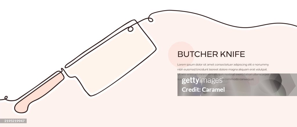 Butcher Knife Web Banner with Continuous Line Icon