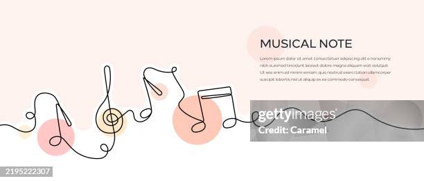 illustrazioni stock, clip art, cartoni animati e icone di tendenza di banner web nota musicale con icona a linea continua - sheet-music-icon