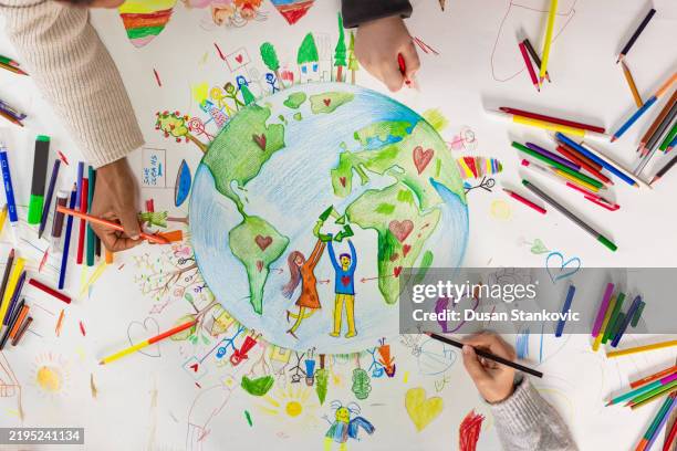 earth day art - unity drawings stock pictures, royalty-free photos & images