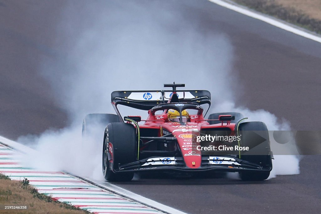 Lewis Hamilton Of Great Britain Driving The Ferrari SF 23 Locks A lewis-hamilton-of-great-britain-driving-the-ferrari-sf-23-locks-a